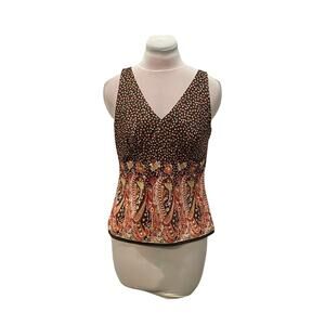 NWT TALBOTS Petites 100% Pure SILK Sz 6 Chocolate Brown Paisley Print Y2K Career